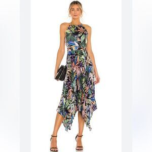 MILLY Women Joelle Tropical Palm Pleat Dress in Black MultiSexy colorful sz 2